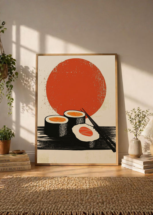 Cuadro Decorativo Trendy, Sushi Sol Rojo Minimal