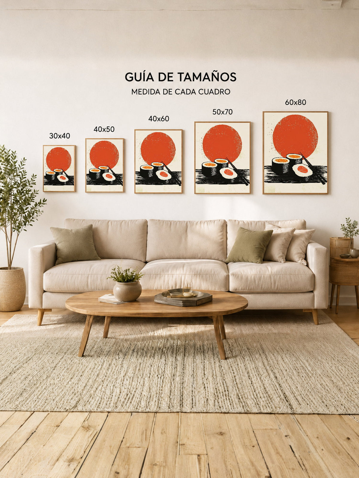 Cuadro Decorativo Trendy, Sushi Sol Rojo Minimal