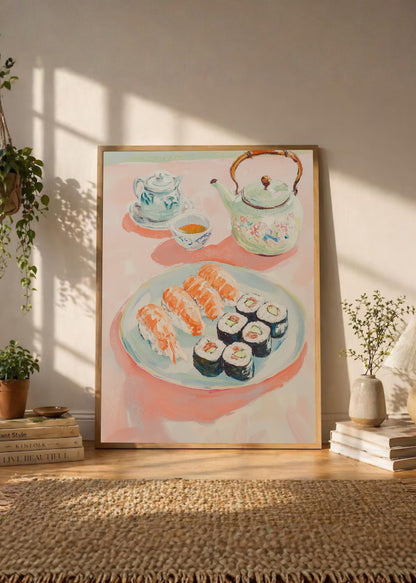 Cuadro Decorativo Trendy, Sushi Tetera Acuarela Rosa