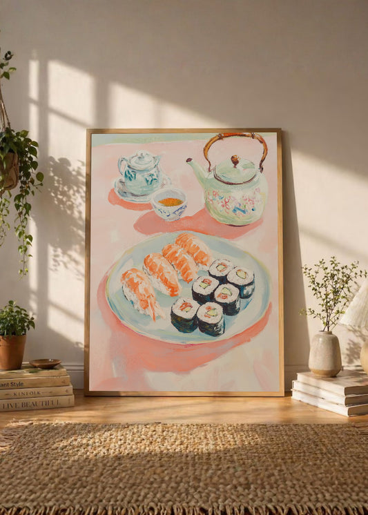 Cuadro Decorativo Trendy, Sushi Tetera Acuarela Rosa