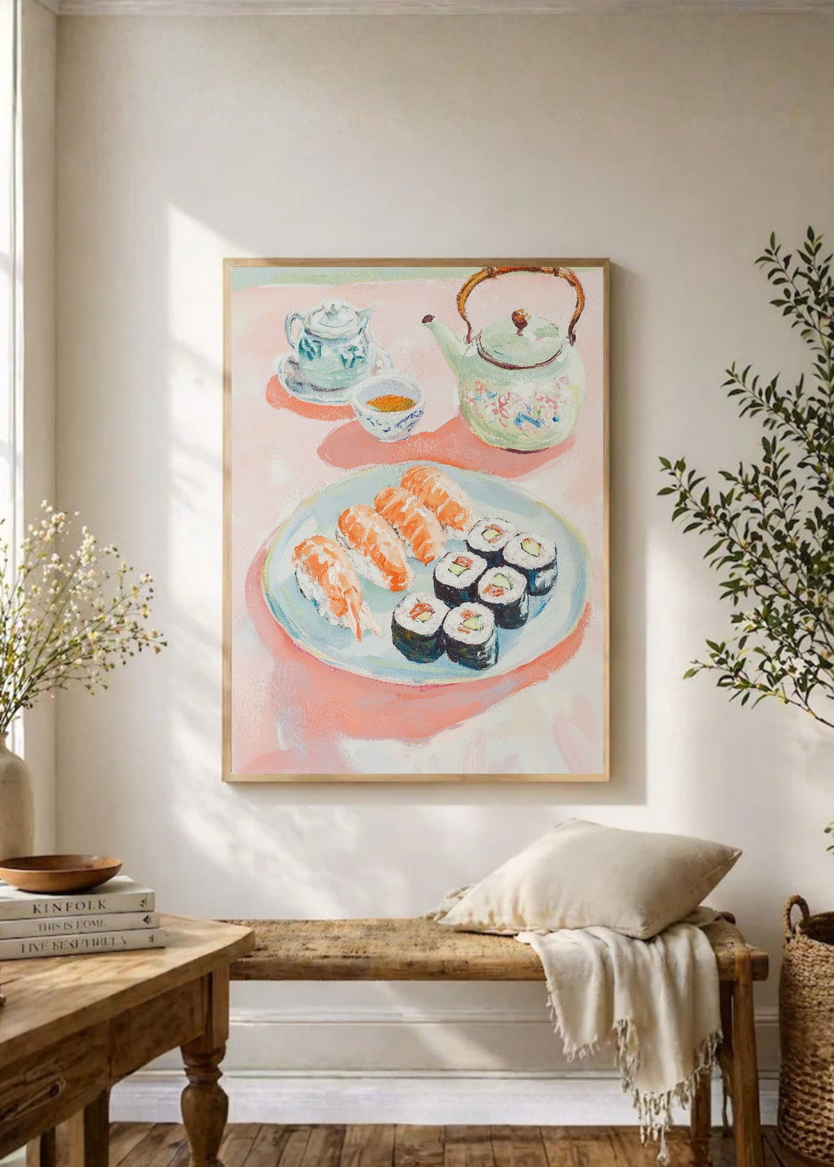 Cuadro Decorativo Trendy, Sushi Tetera Acuarela Rosa