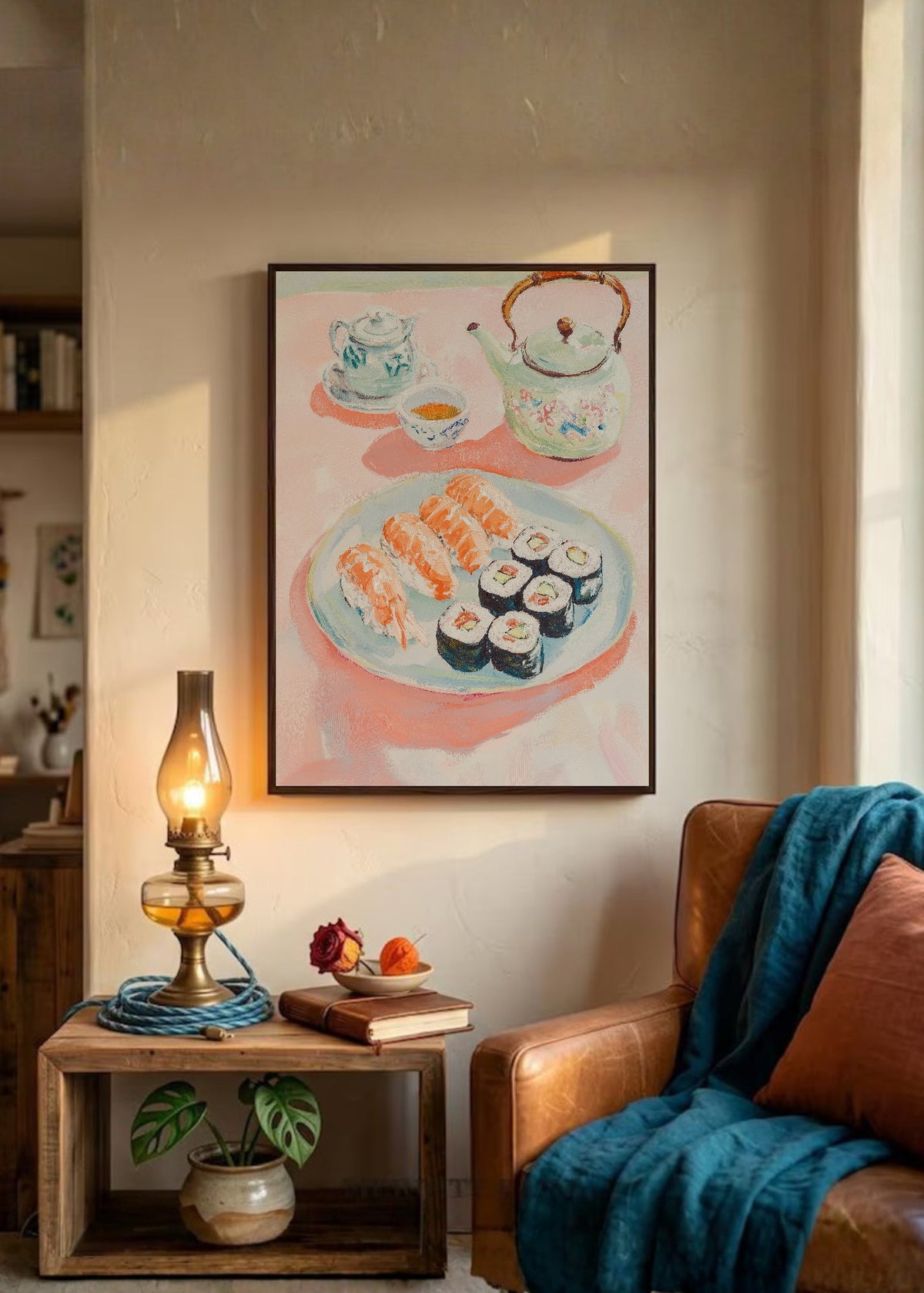 Cuadro Decorativo Trendy, Sushi Tetera Acuarela Rosa