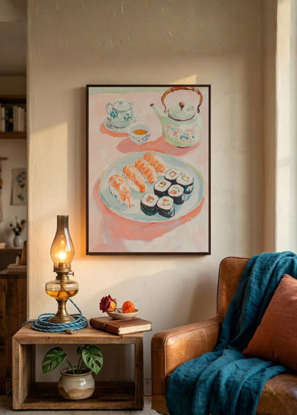 Cuadro Decorativo Trendy, Sushi Tetera Acuarela Rosa