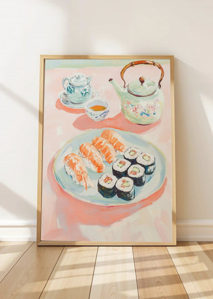 Cuadro Decorativo Trendy, Sushi Tetera Acuarela Rosa