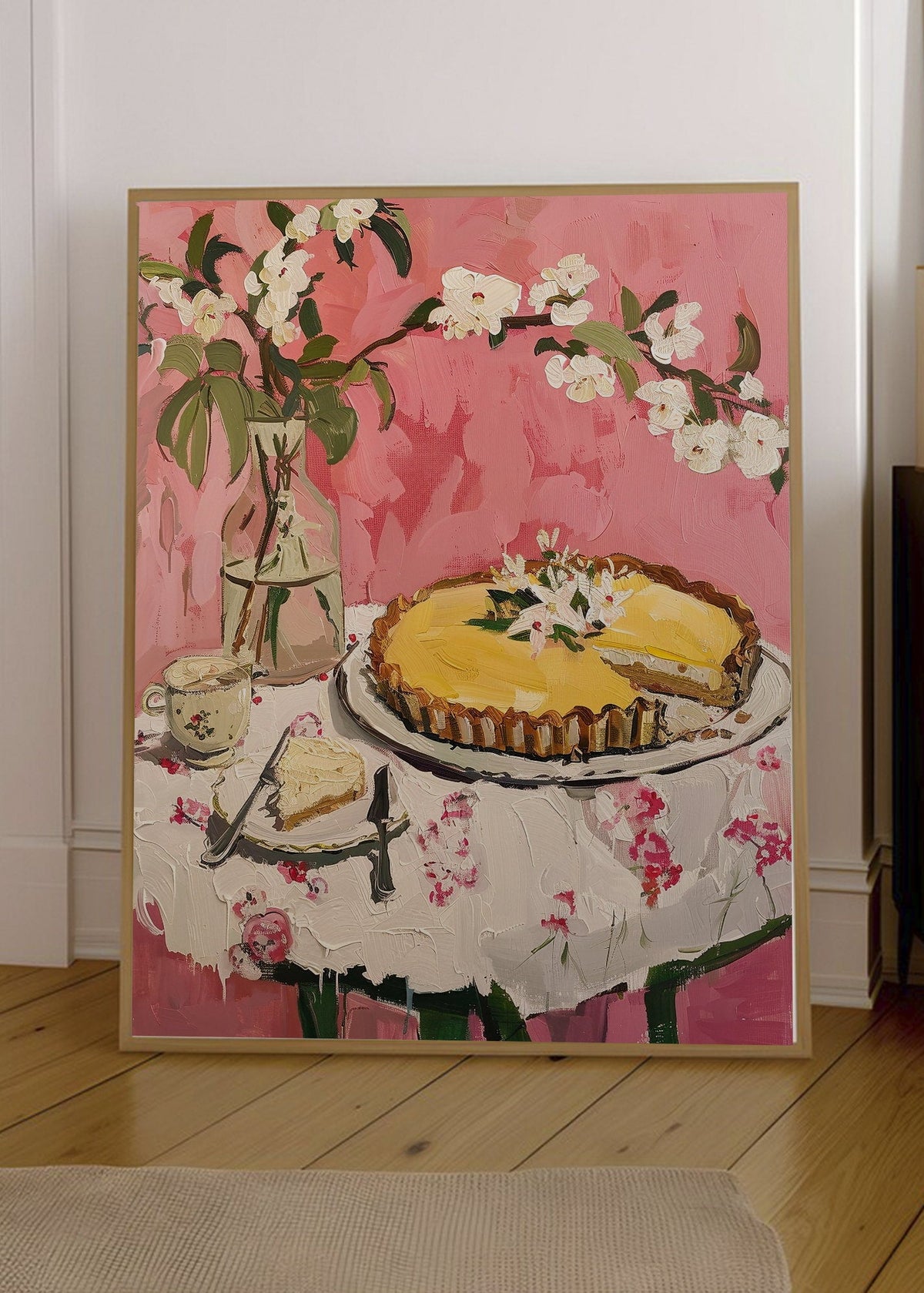 Cuadro Decorativo Trendy, Tarta Mesa Flores Rosa