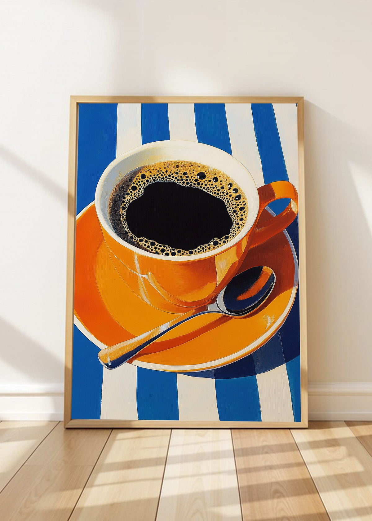 Cuadro Decorativo Trendy, Taza Café Naranja Rayas Azul
