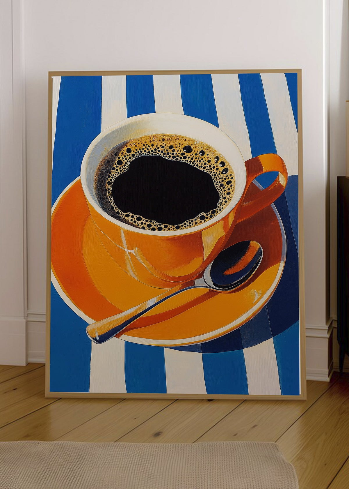 Cuadro Decorativo Trendy, Taza Café Naranja Rayas Azul