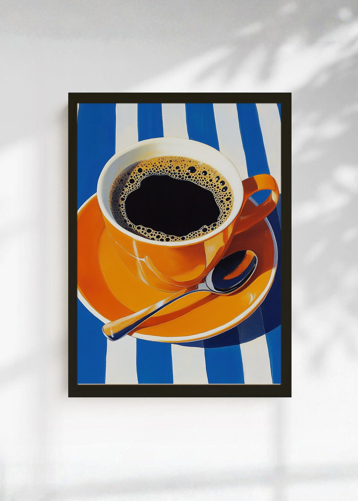 Cuadro Decorativo Trendy, Taza Café Naranja Rayas Azul