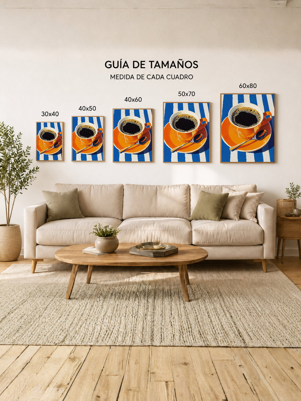 Cuadro Decorativo Trendy, Taza Café Naranja Rayas Azul