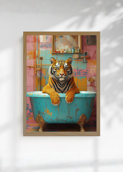 Cuadro Decorativo Trendy, Tigre Bañera Turquesa