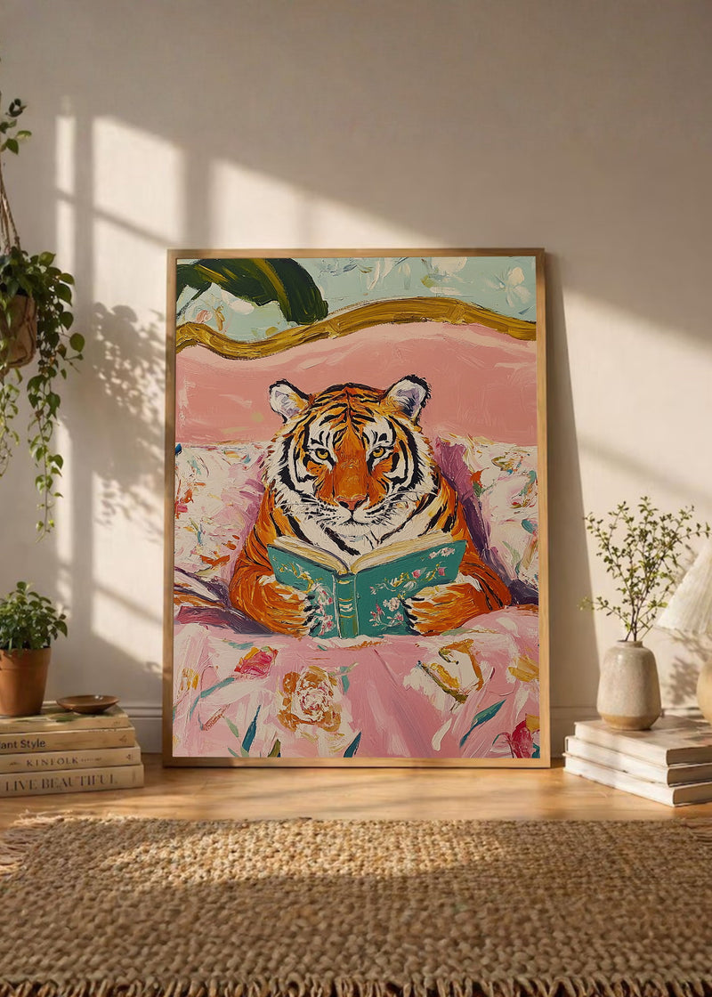 Tigre Leyendo Cama Floral