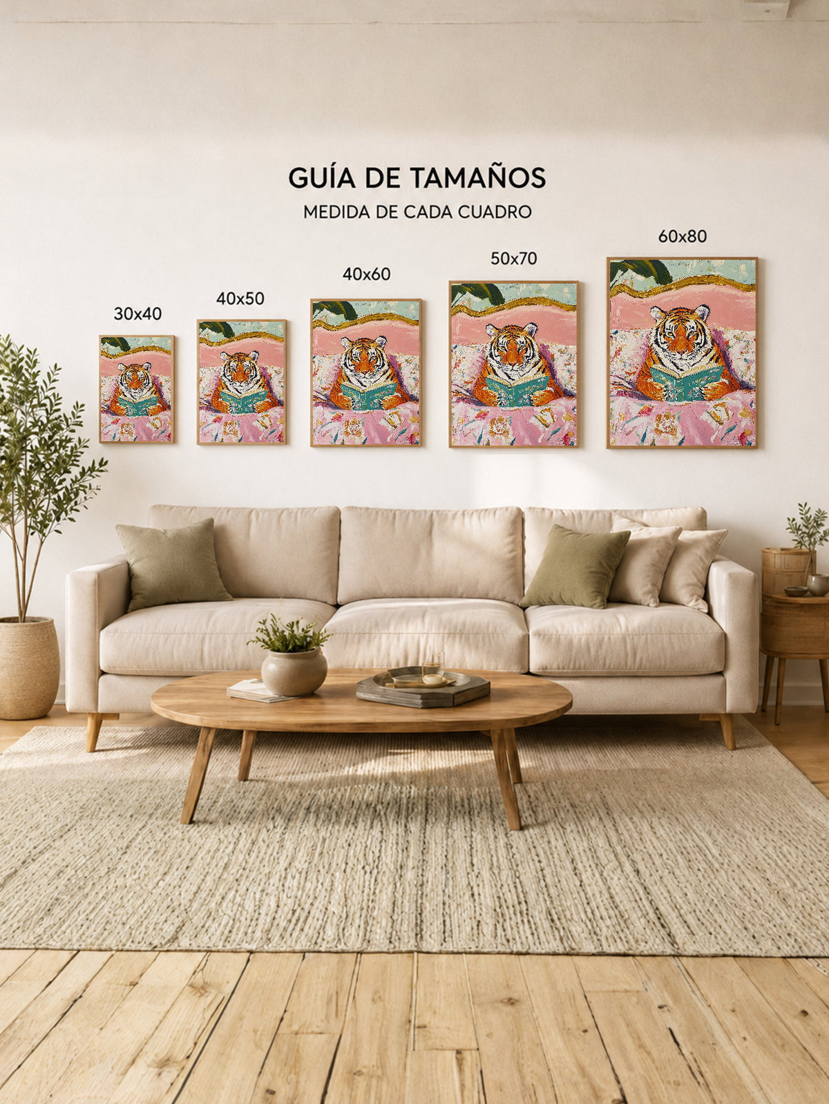 Cuadro Decorativo Trendy, Tigre Leyendo Cama Floral