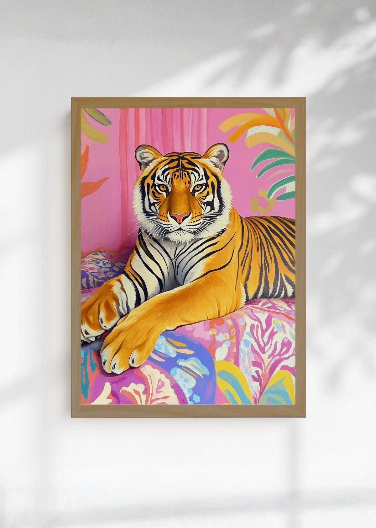 Cuadro Decorativo Trendy, Tigre Rosa Hojas Tropical
