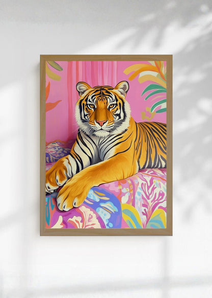 Cuadro Decorativo Trendy, Tigre Rosa Hojas Tropical