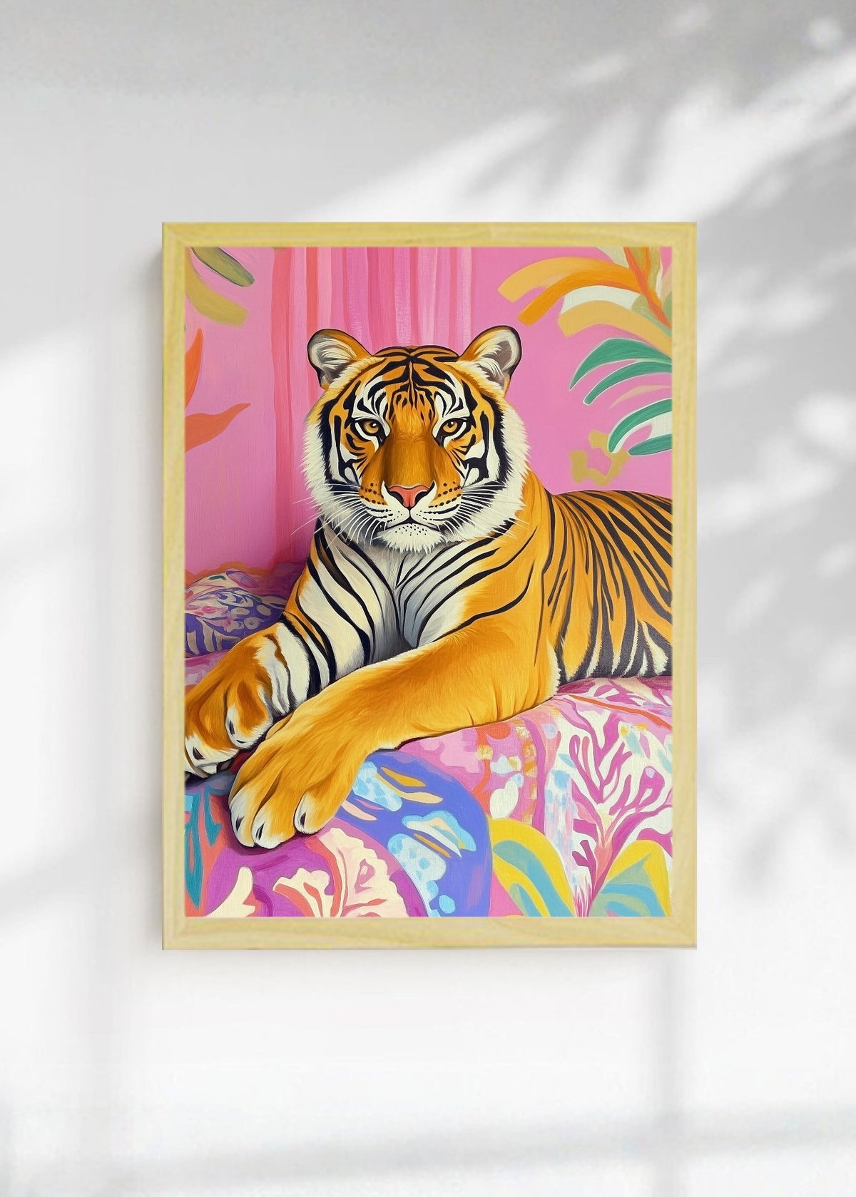 Cuadro Decorativo Trendy, Tigre Rosa Hojas Tropical