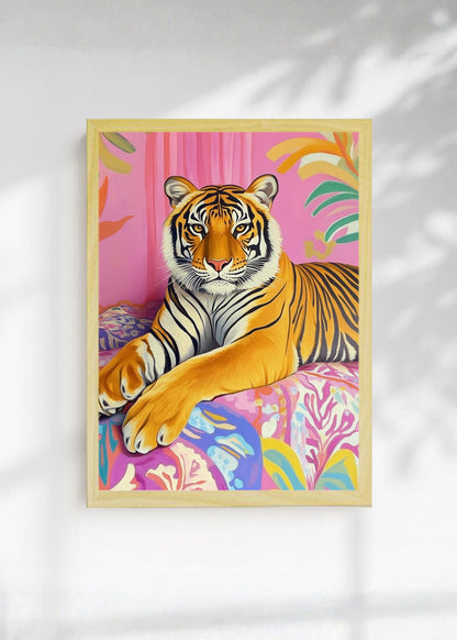 Cuadro Decorativo Trendy, Tigre Rosa Hojas Tropical