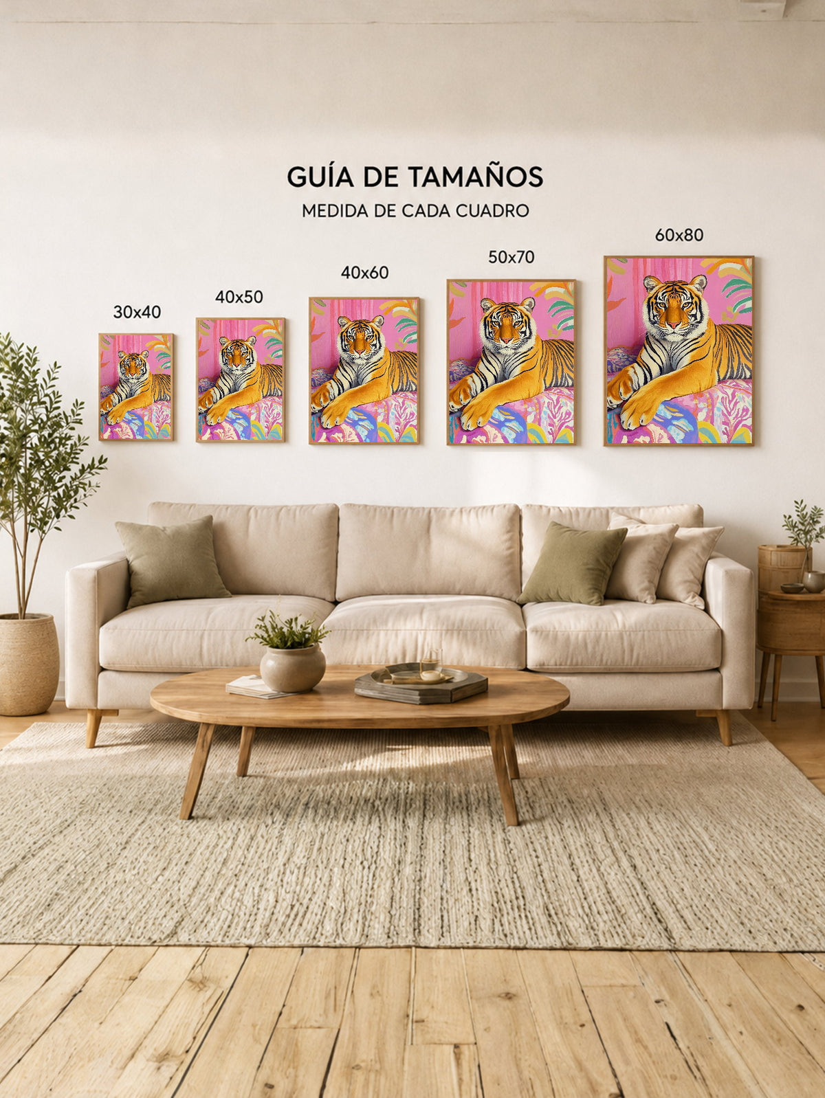 Cuadro Decorativo Trendy, Tigre Rosa Hojas Tropical