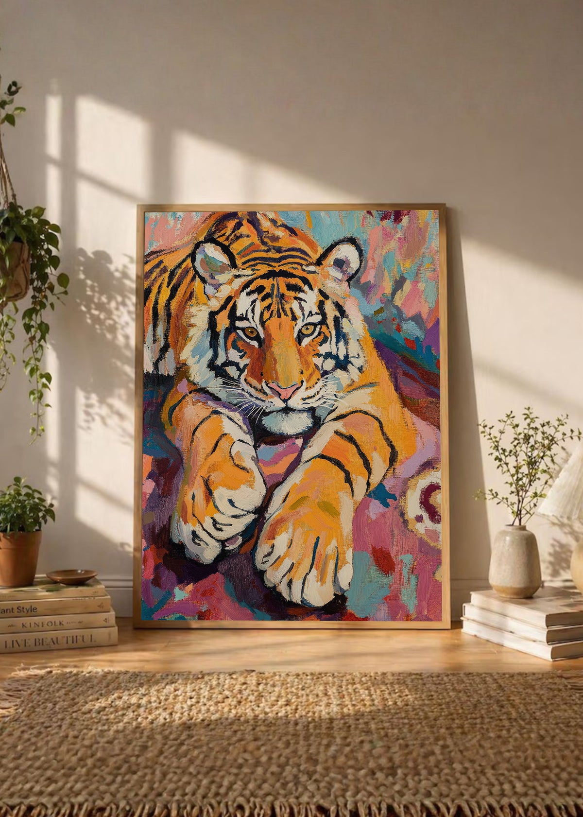 Cuadro Decorativo Trendy, Tigre Rosa Pinceladas