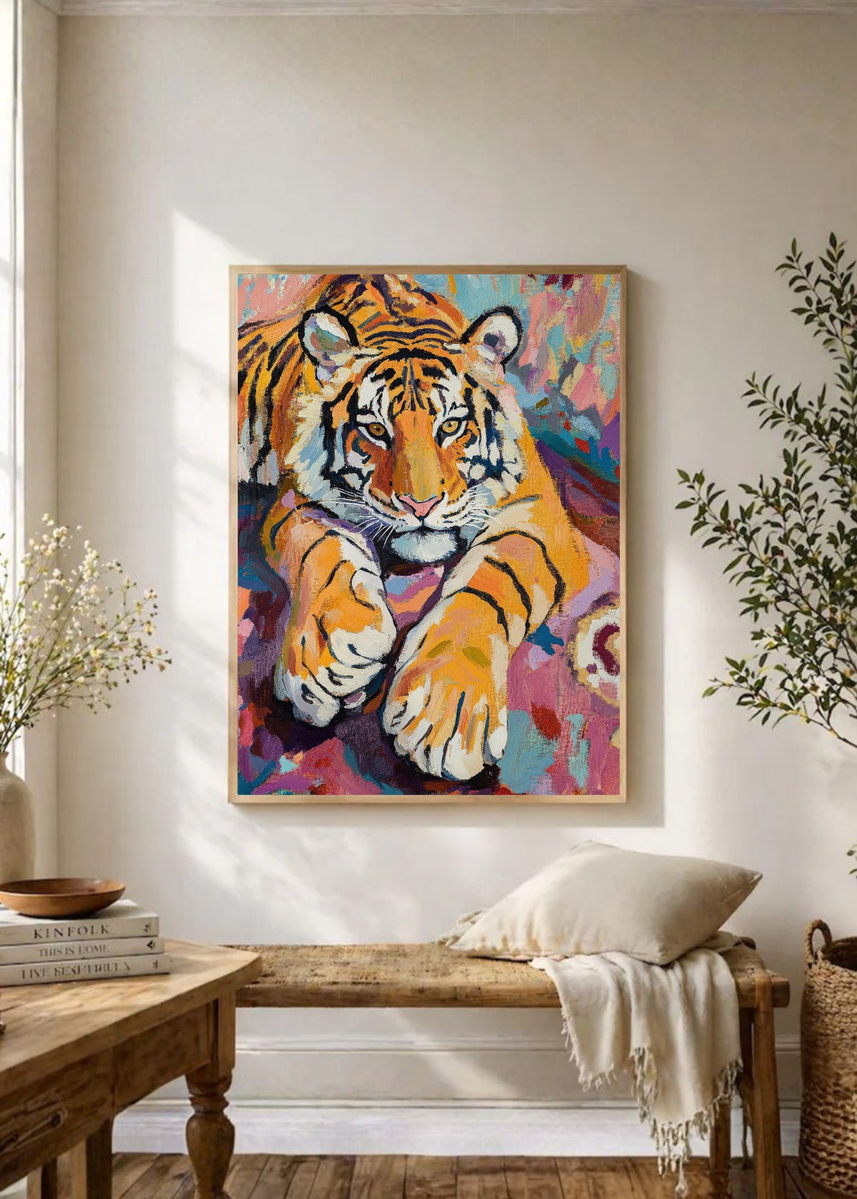 Cuadro Decorativo Trendy, Tigre Rosa Pinceladas
