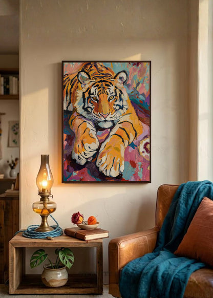 Cuadro Decorativo Trendy, Tigre Rosa Pinceladas