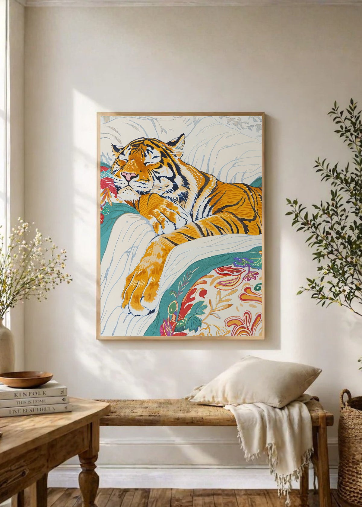 Cuadro Decorativo Trendy, Tigre Sillon Floral Crema