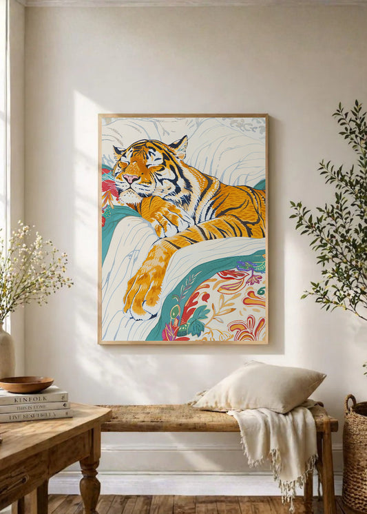 Cuadro Decorativo Trendy, Tigre Sillon Floral Crema