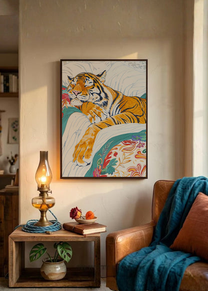 Cuadro Decorativo Trendy, Tigre Sillon Floral Crema