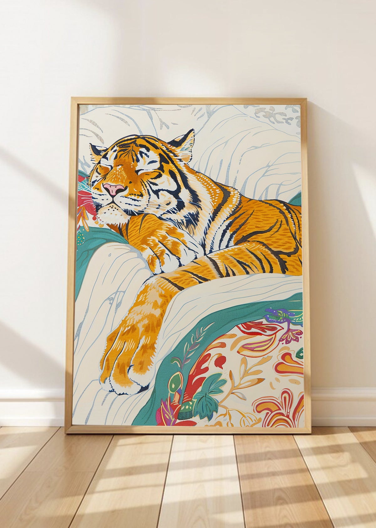 Cuadro Decorativo Trendy, Tigre Sillon Floral Crema
