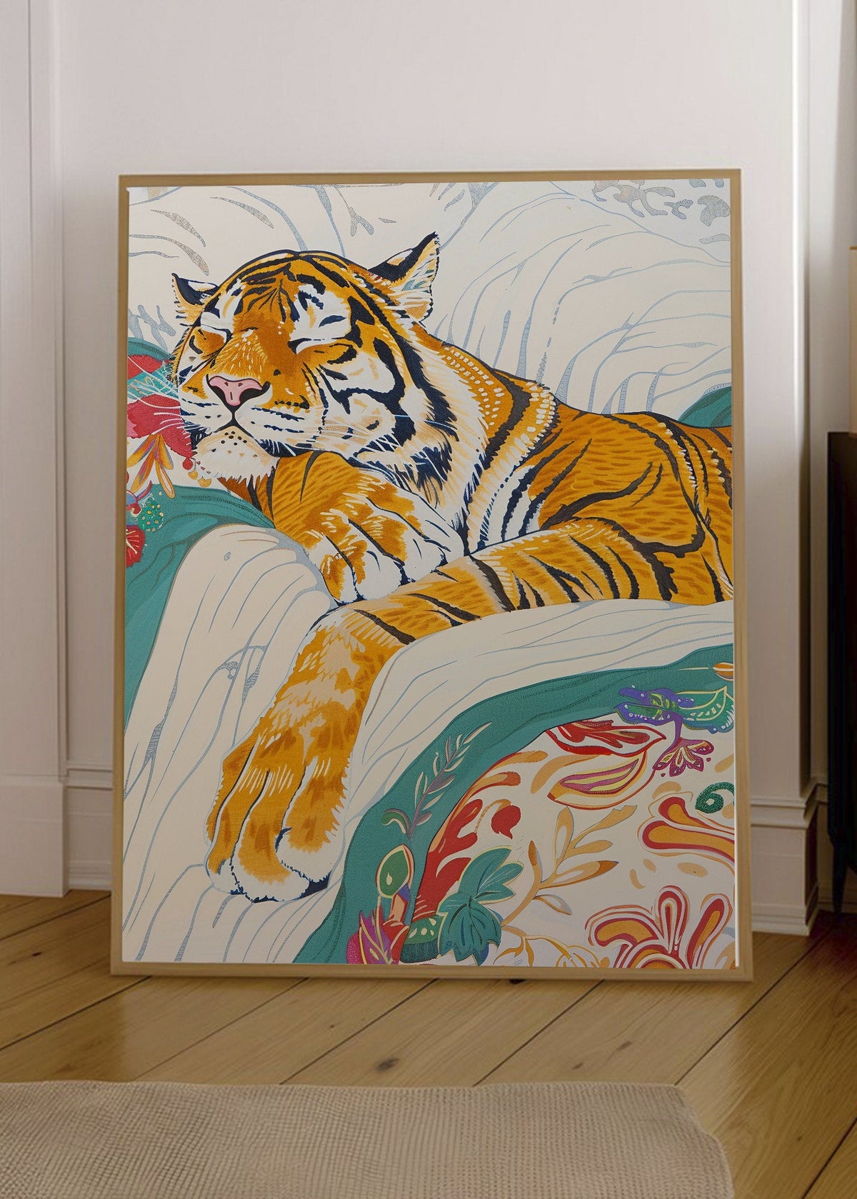 Cuadro Decorativo Trendy, Tigre Sillon Floral Crema
