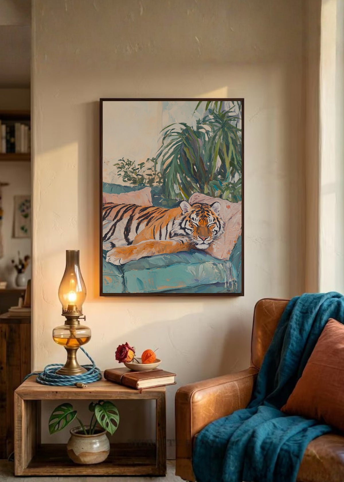 Cuadro Decorativo Trendy, Tigre Sillon Rosa Plantas