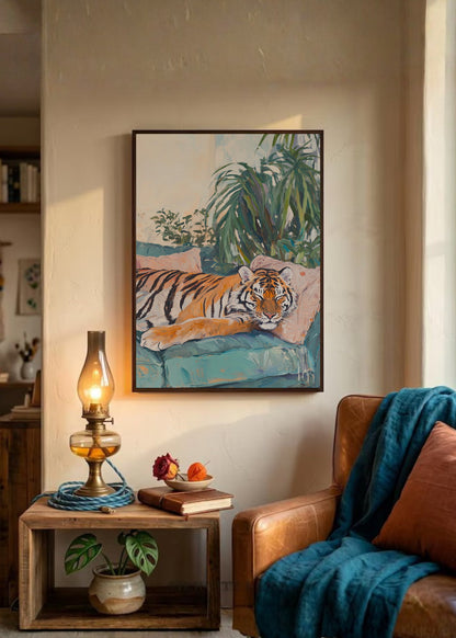 Cuadro Decorativo Trendy, Tigre Sillon Rosa Plantas