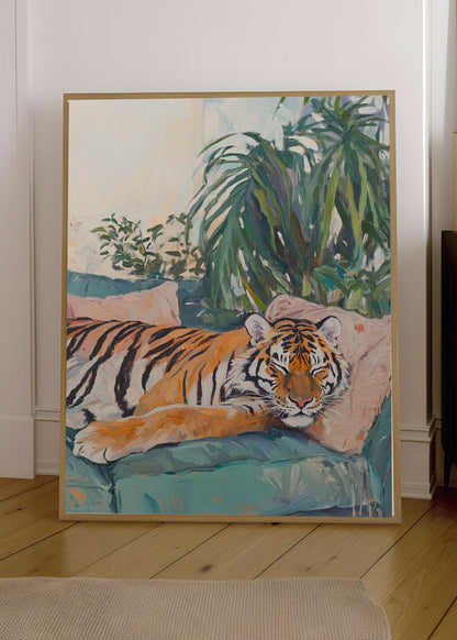 Cuadro Decorativo Trendy, Tigre Sillon Rosa Plantas
