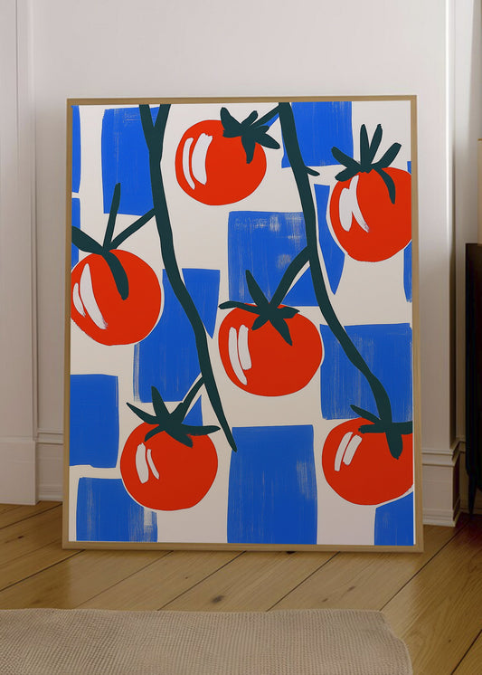 Cuadro Decorativo Trendy, Tomates Rama Azul Rojo