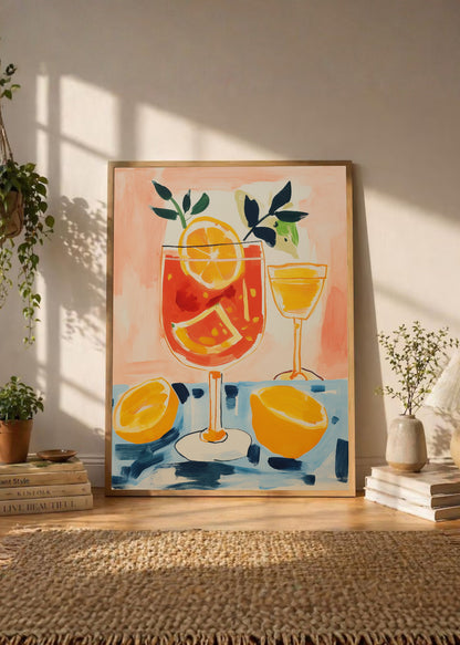 Cuadro Decorativo Trendy, Tragos Naranja Azul Crema