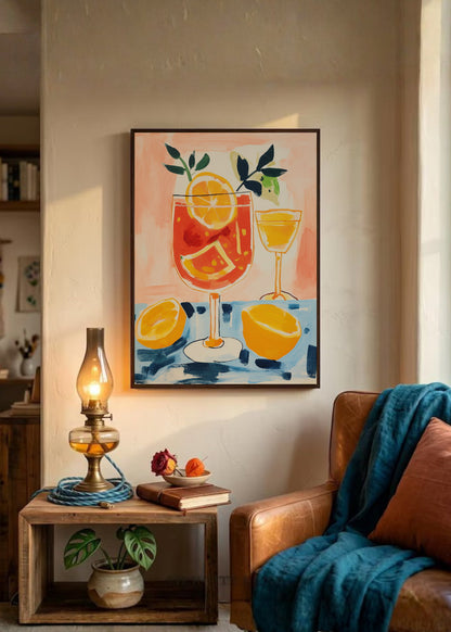 Cuadro Decorativo Trendy, Tragos Naranja Azul Crema