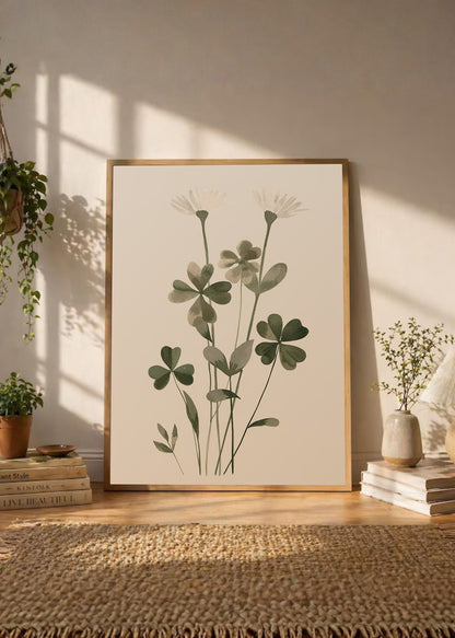 Cuadro Decorativo Trendy, Tréboles Acuarela Verde Suave