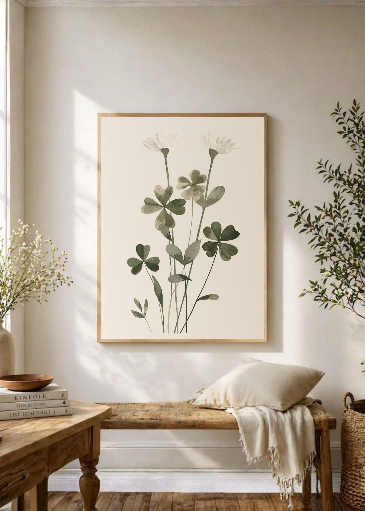Cuadro Decorativo Trendy, Tréboles Acuarela Verde Suave