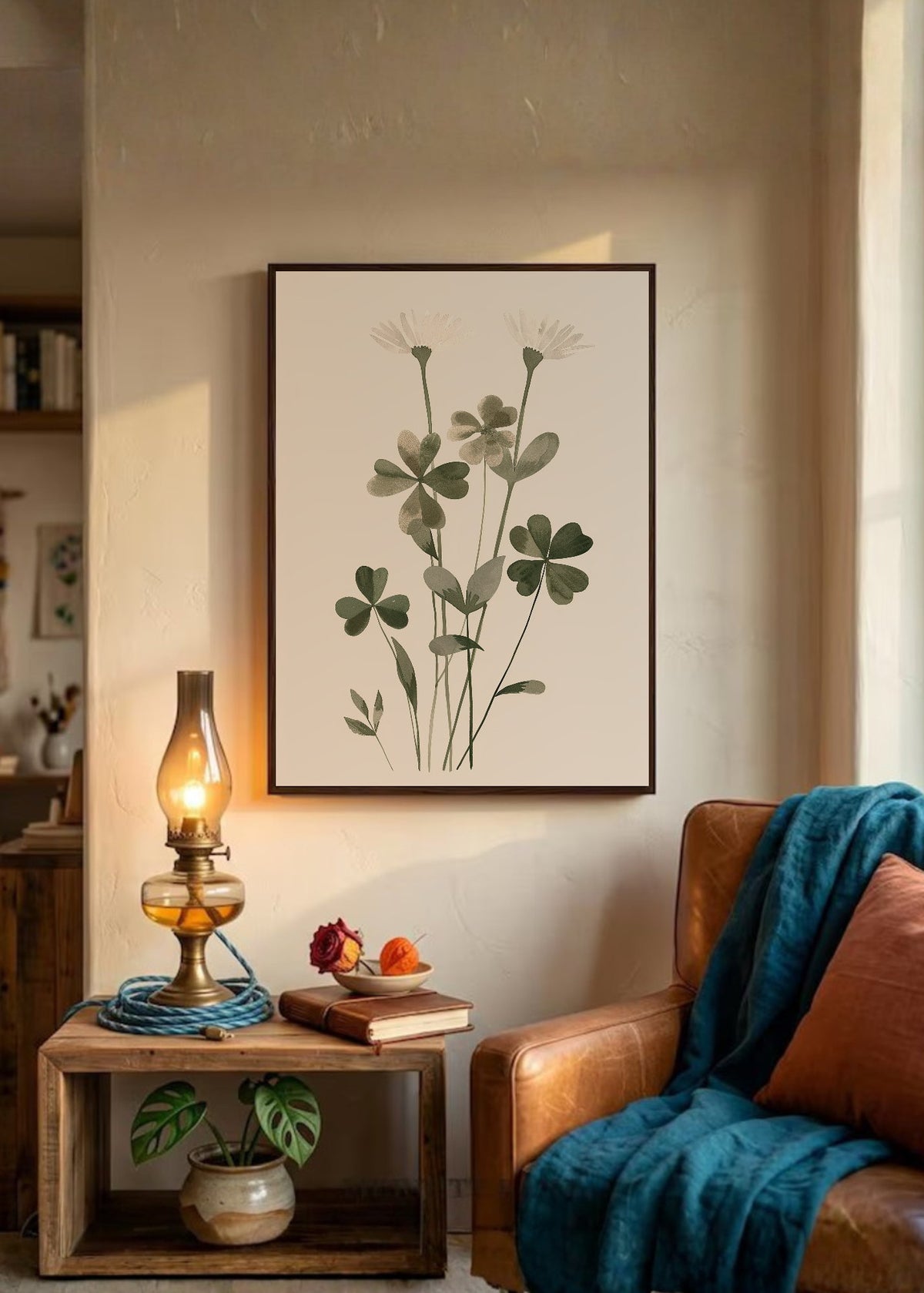 Cuadro Decorativo Trendy, Tréboles Acuarela Verde Suave