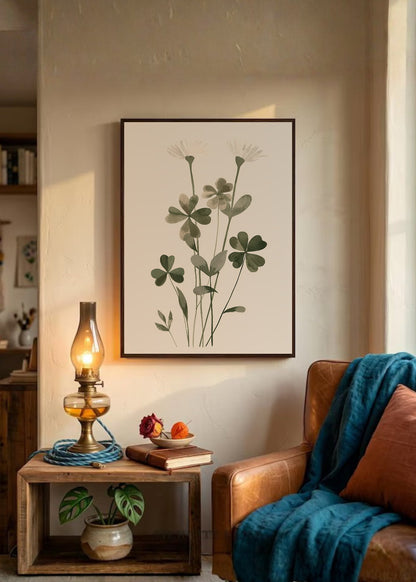 Cuadro Decorativo Trendy, Tréboles Acuarela Verde Suave