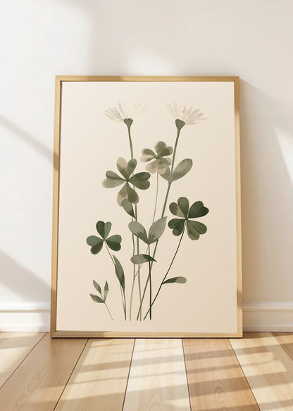 Cuadro Decorativo Trendy, Tréboles Acuarela Verde Suave