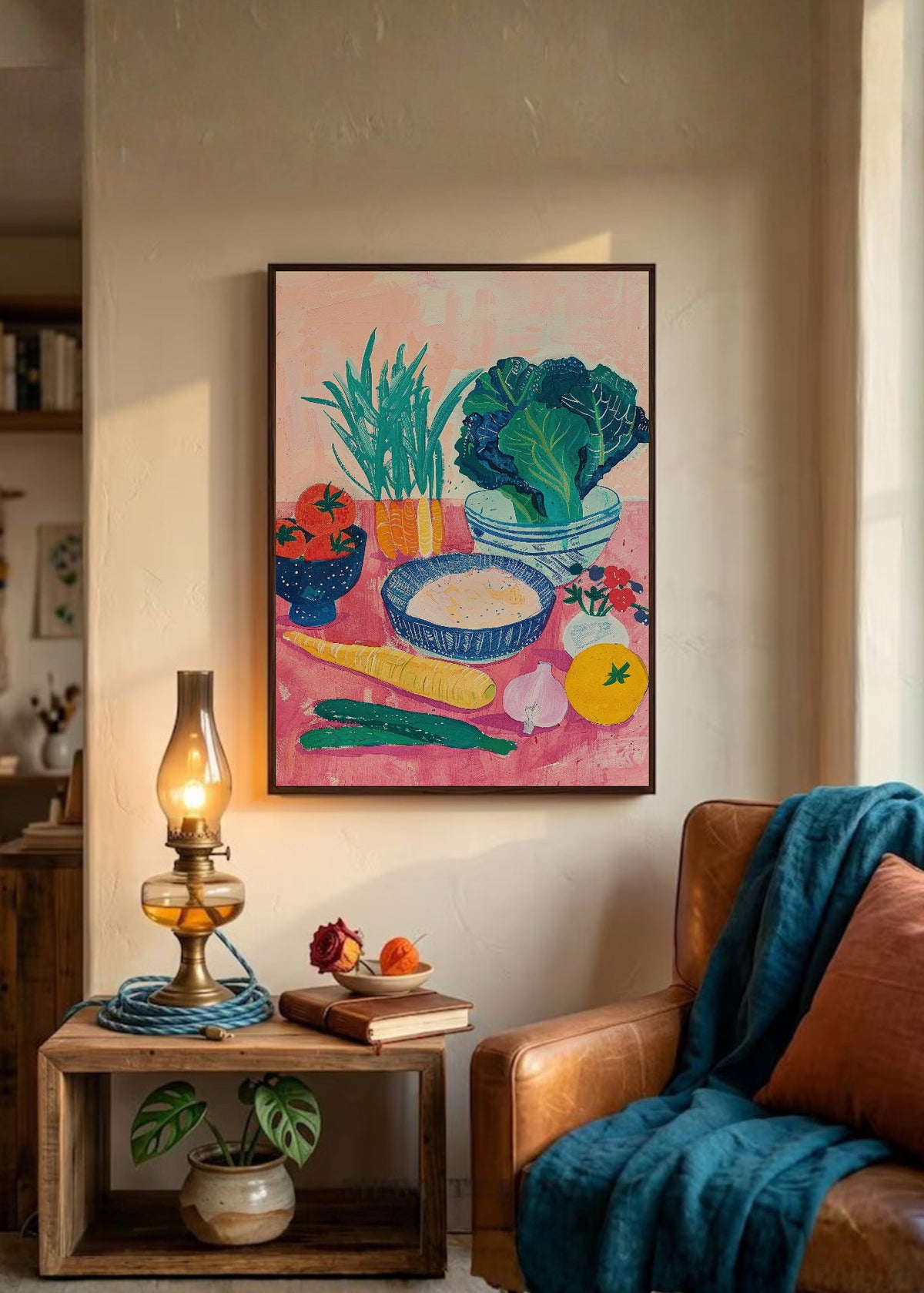 Cuadro Decorativo Trendy, Verduras Mesa Rosa Azul