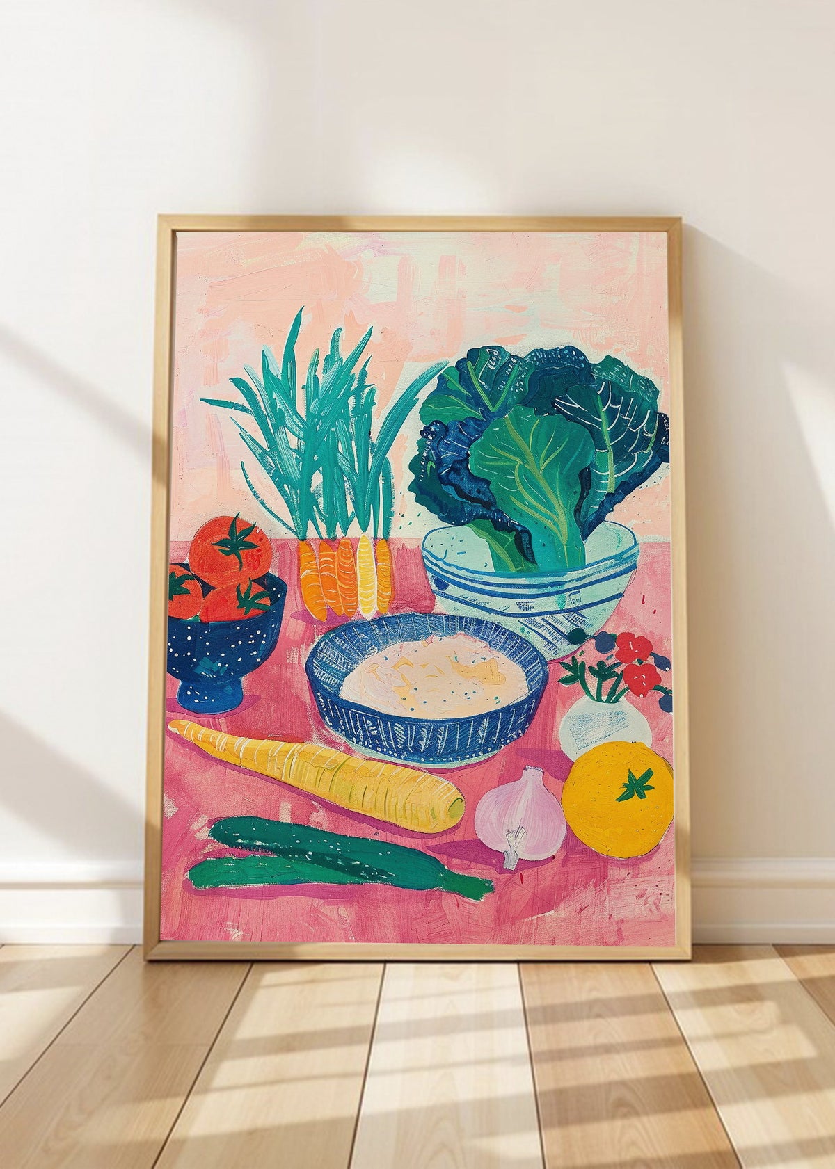 Cuadro Decorativo Trendy, Verduras Mesa Rosa Azul