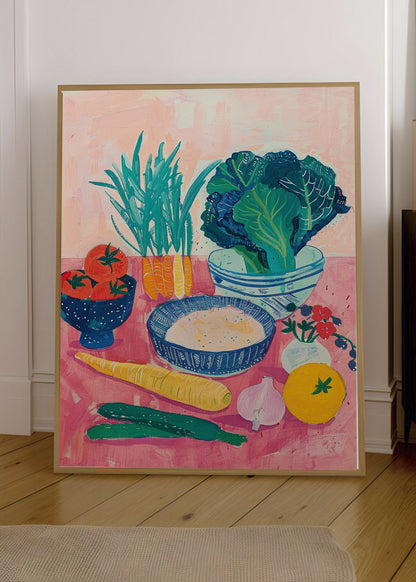 Cuadro Decorativo Trendy, Verduras Mesa Rosa Azul