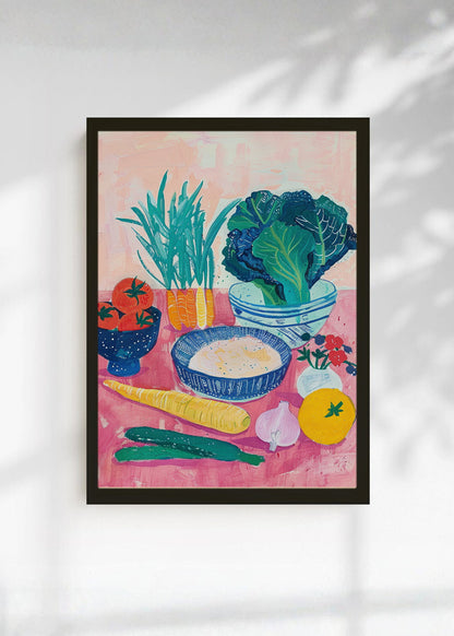 Cuadro Decorativo Trendy, Verduras Mesa Rosa Azul