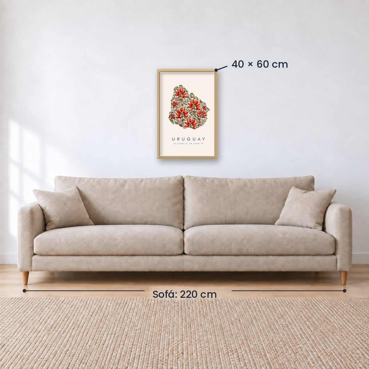 Cuadro Decorativo Uruguay Mapa Ceibo