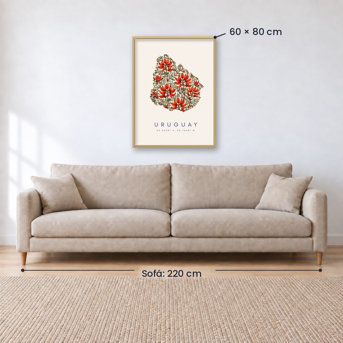 Cuadro Decorativo Uruguay Mapa Ceibo
