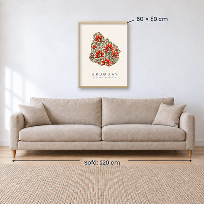 Cuadro Decorativo Uruguay Mapa Ceibo