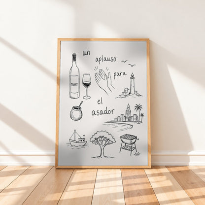 Cuadro Decorativo Uruguay Un aplauso para el asador DIbujo