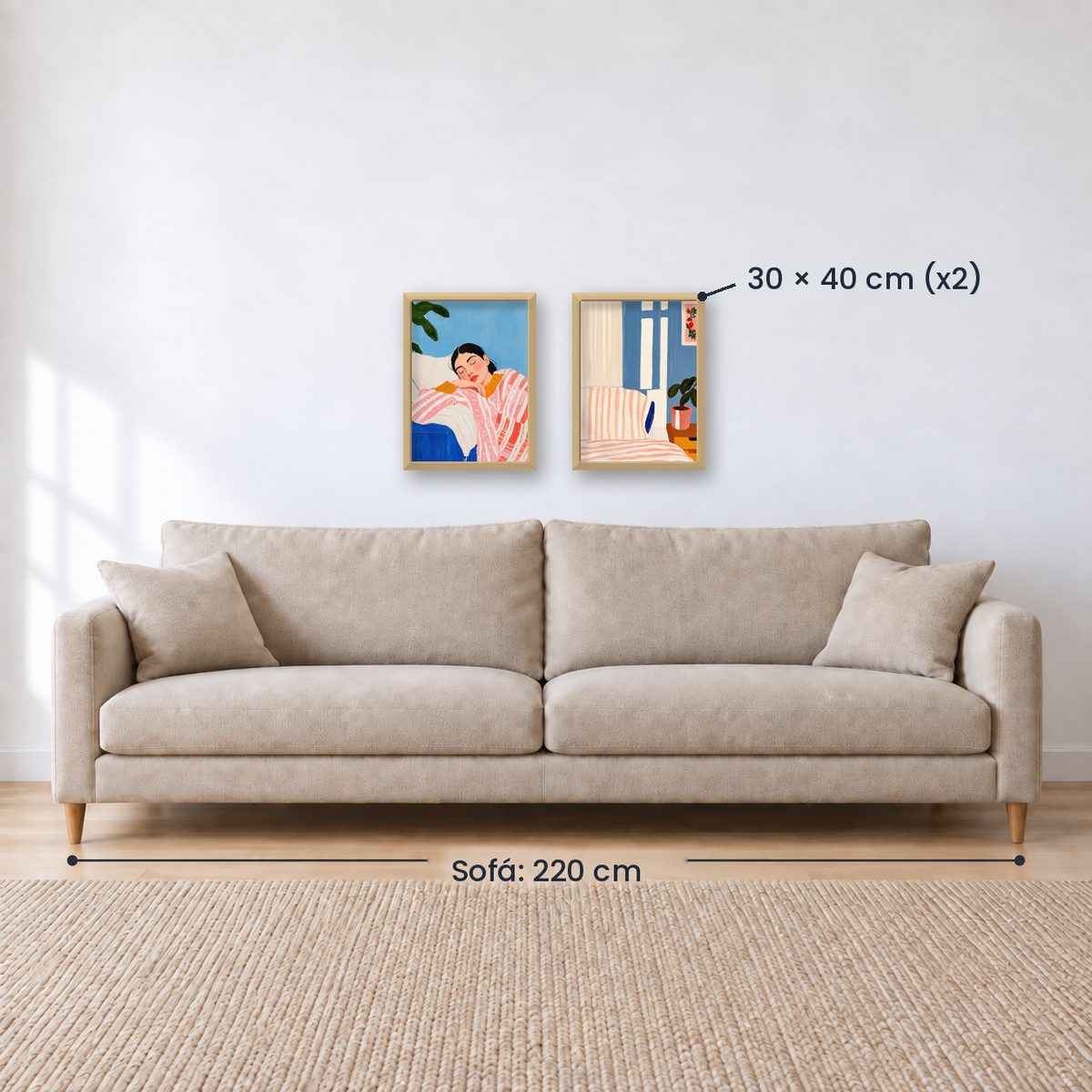Set x2 Cuadros Abstractos, Ilustraciones Modernas Mujer Dormida