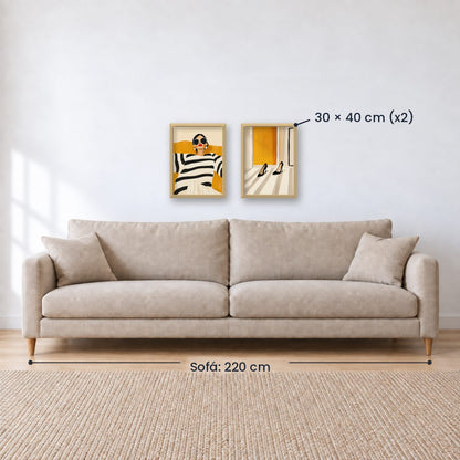 Set x2 Cuadros Abstractos, Ilustraciones Modernas Mujer Tacones Amarillo